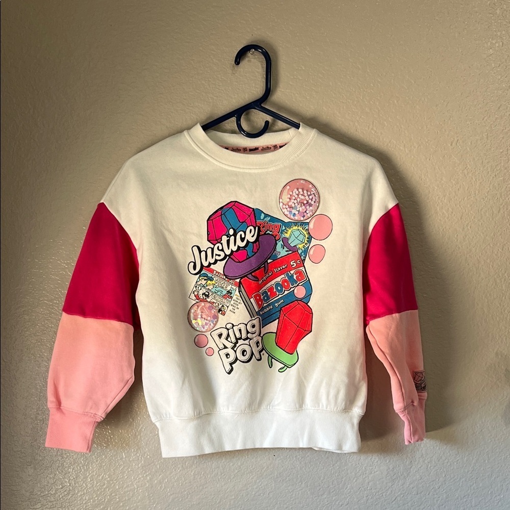 Justice Girls Colorful Ring Pop Sweatshirt Pink White Sz S (7/8) pullover Casual
